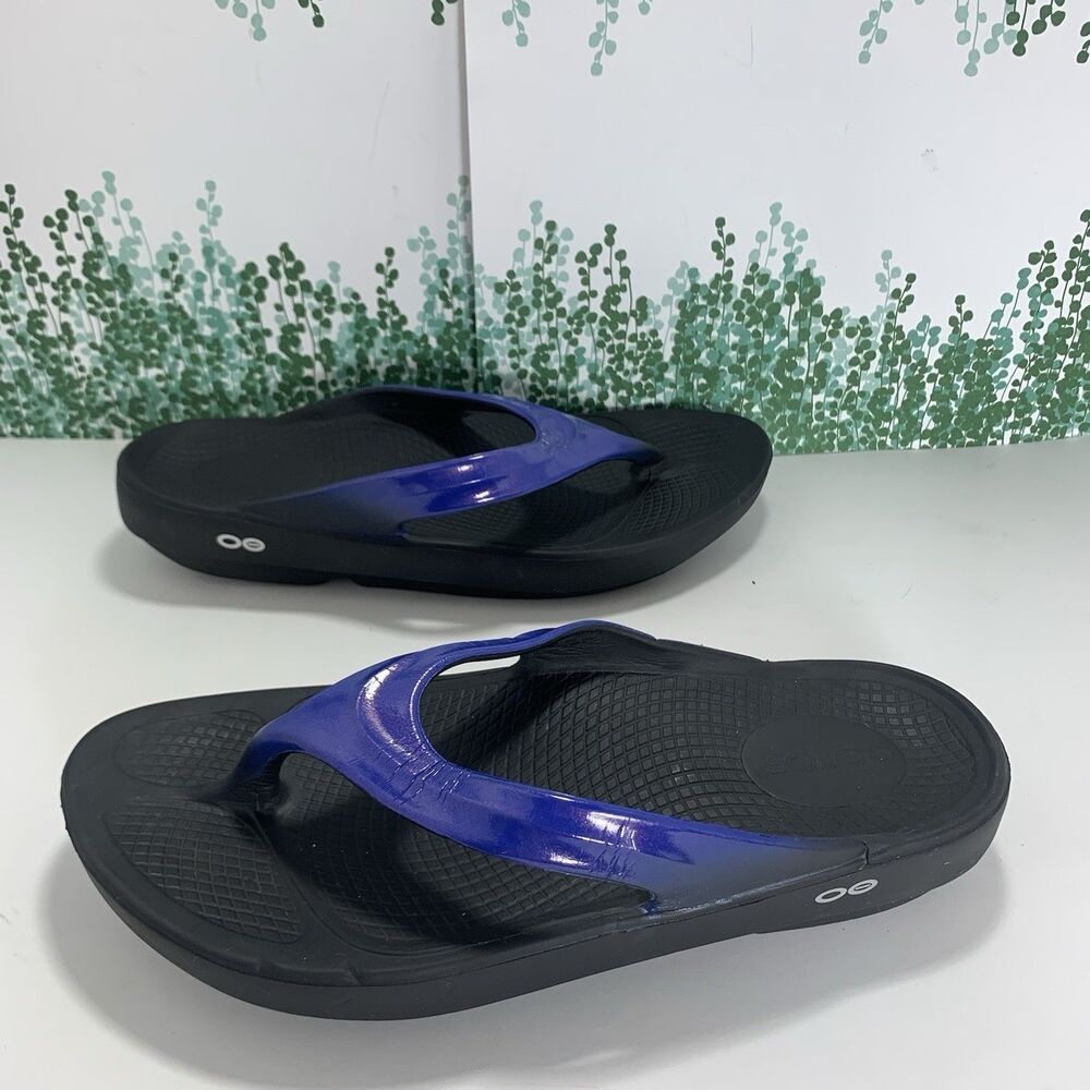 Oofos Orthotic Blue Black Luxe Comfort Thong Sandals Womens Size 9US Or 40 EU